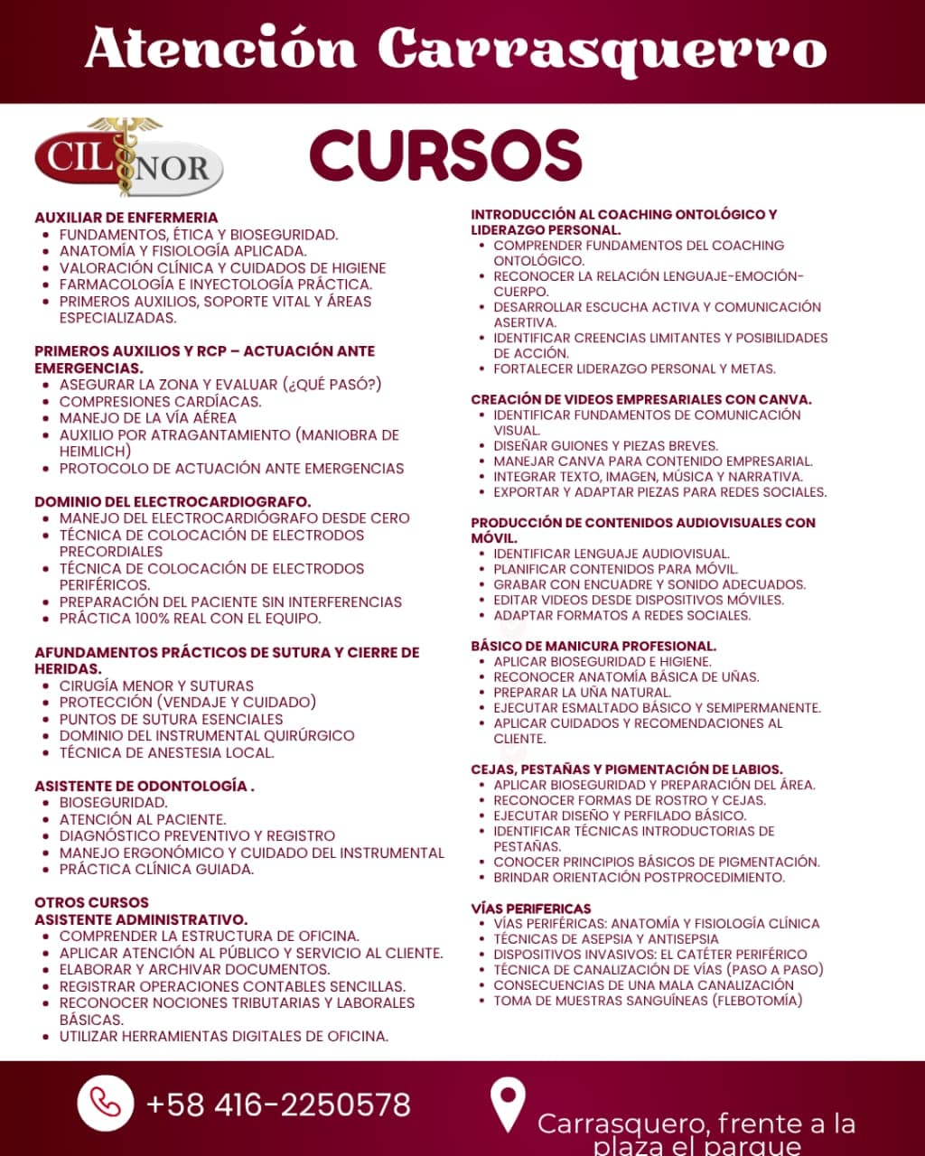 Catálogo general de cursos de Atención Carrasquero