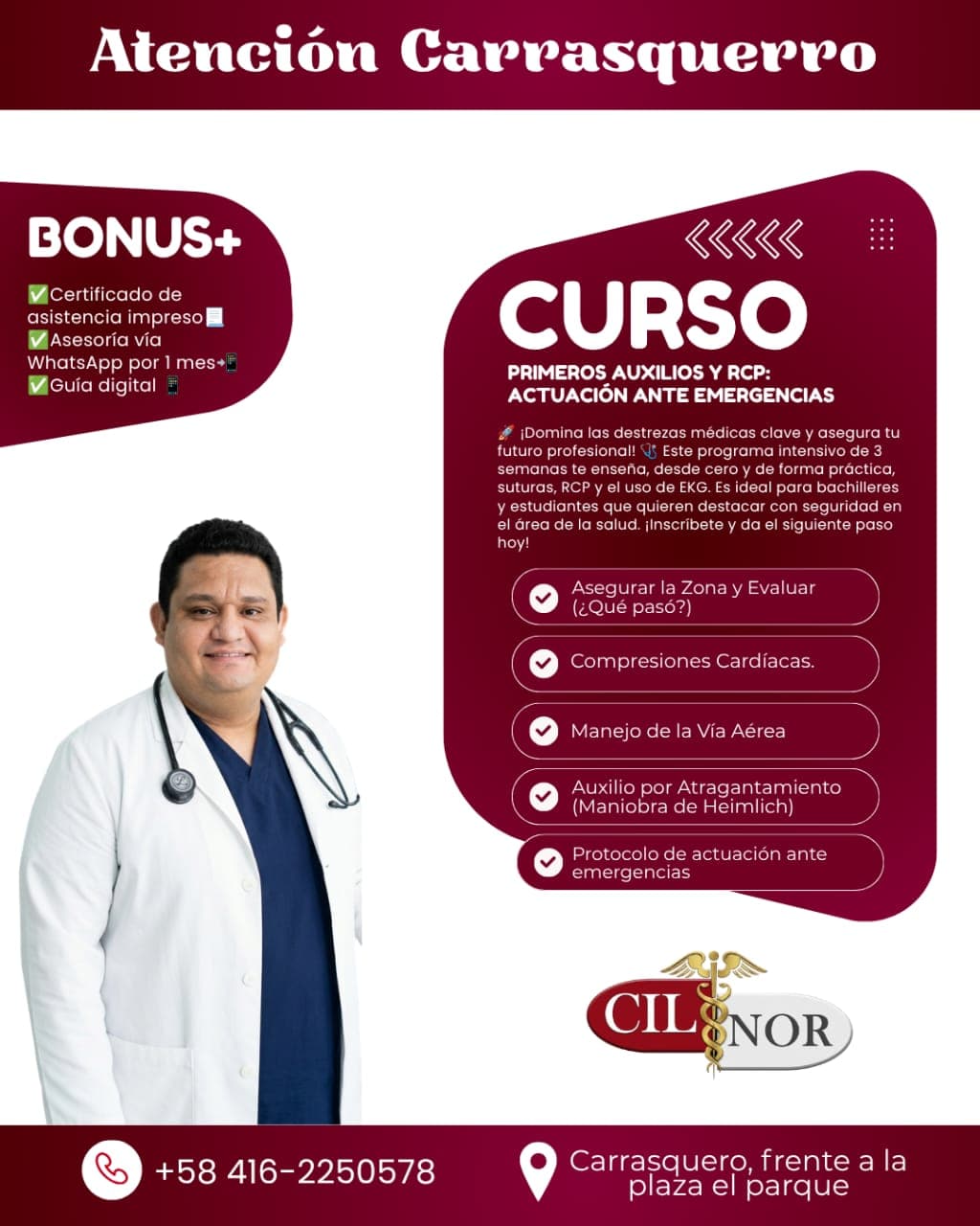 Flyer del curso de primeros auxilios y RCP